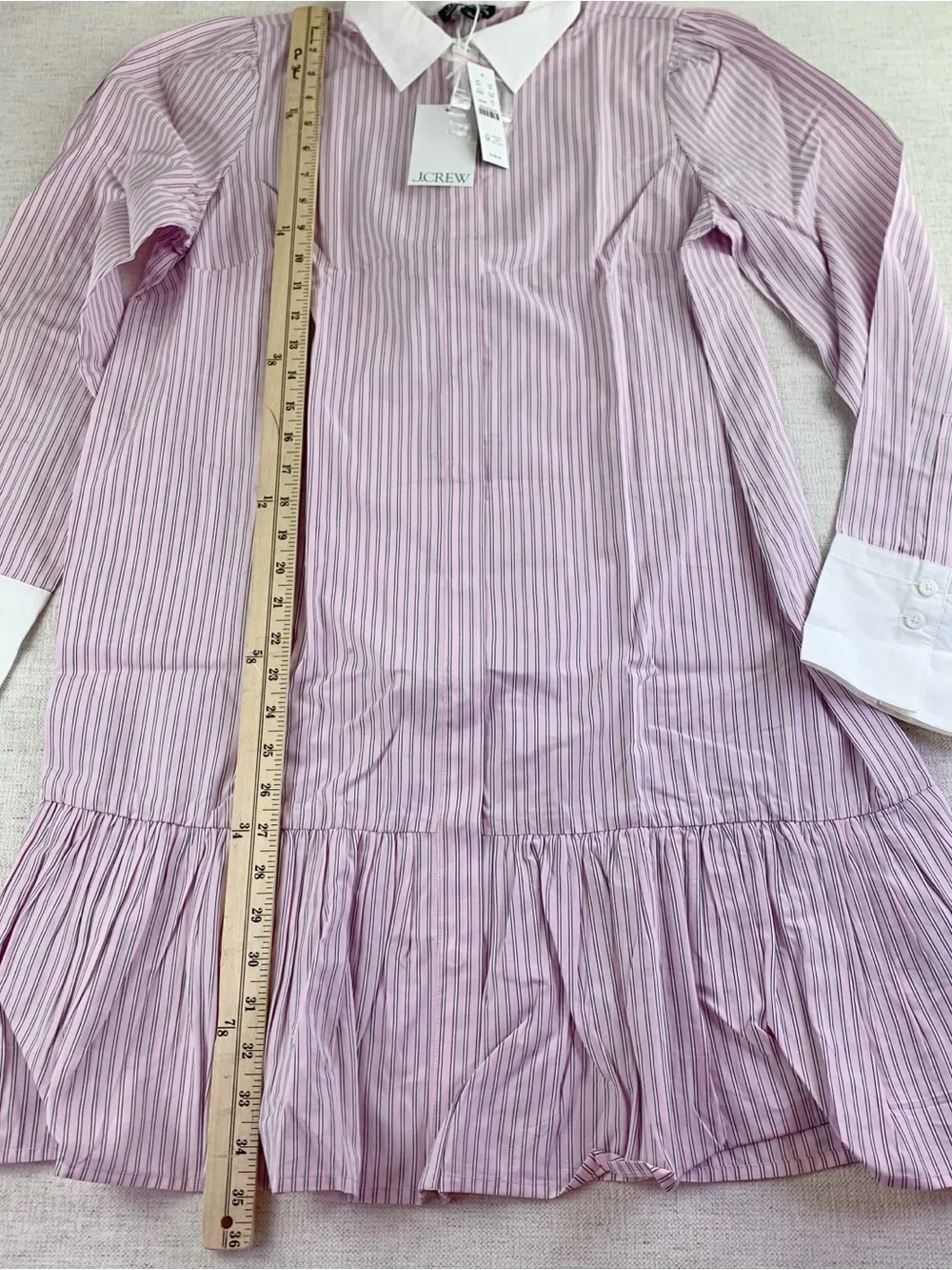 J crew women's 8 Tiered shirt-dress in striped cotton poplin long sleeve belted